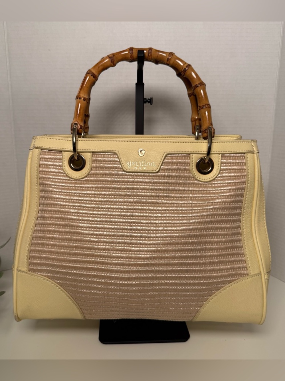 Spartina 449 Pearl Bamboo Chic Satchel Straw Woven Handbag